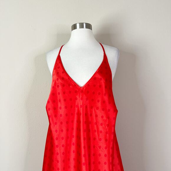 Cacique | Y2K Vintage Polka Dot Lace Hem Orange Red Satin Plus Size Night Gown - Picture 3 of 9